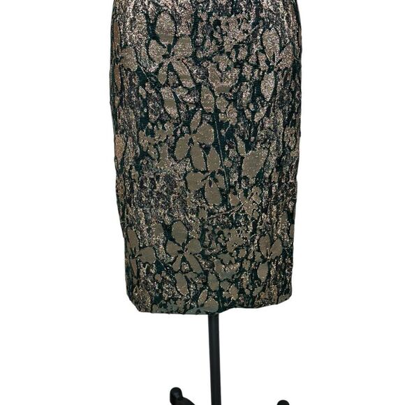 Theia Navy Rose Gold Floral Metallic Halter Sheath Cocktail Dress | 6 - Picture 7 of 13